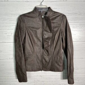 NEW Boston Proper Brown Leather Zip Jacket
